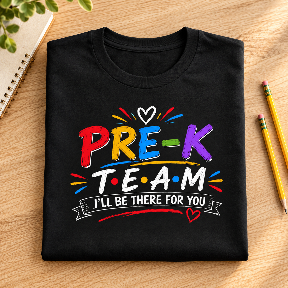 Pre-K Teacher Team Shirt | Retro Sitcom Style Tee — folded lifestyle mockup