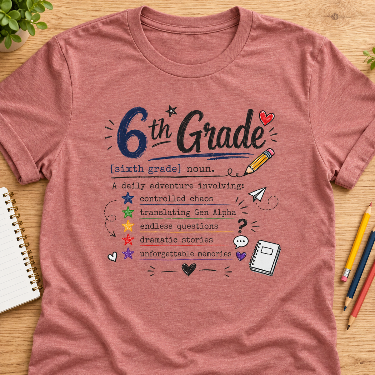 Personalized Grade Level Teacher Shirt | Custom School Tee — layflat lifestyle mockup