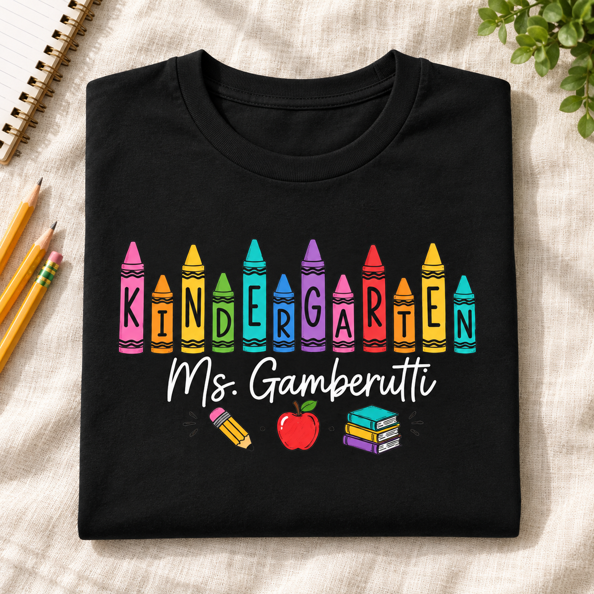 Personalized Teacher Crayon Shirt | Custom Name & Grade Level — folded lifestyle mockup
