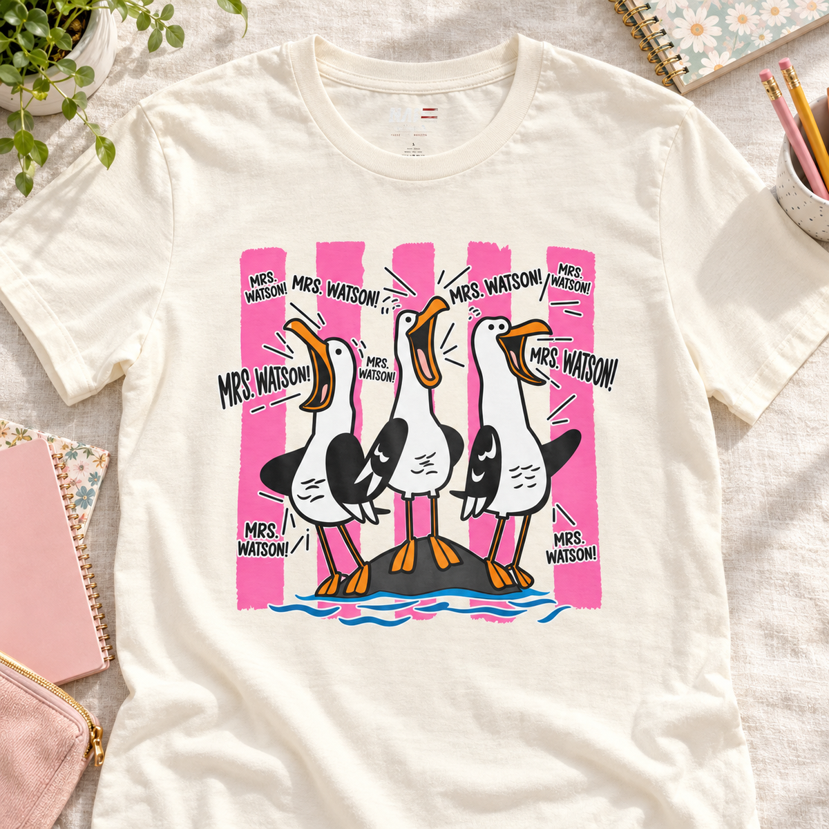 Mine Mine Mine Personalized Teacher T-Shirt — layflat lifestyle mockup