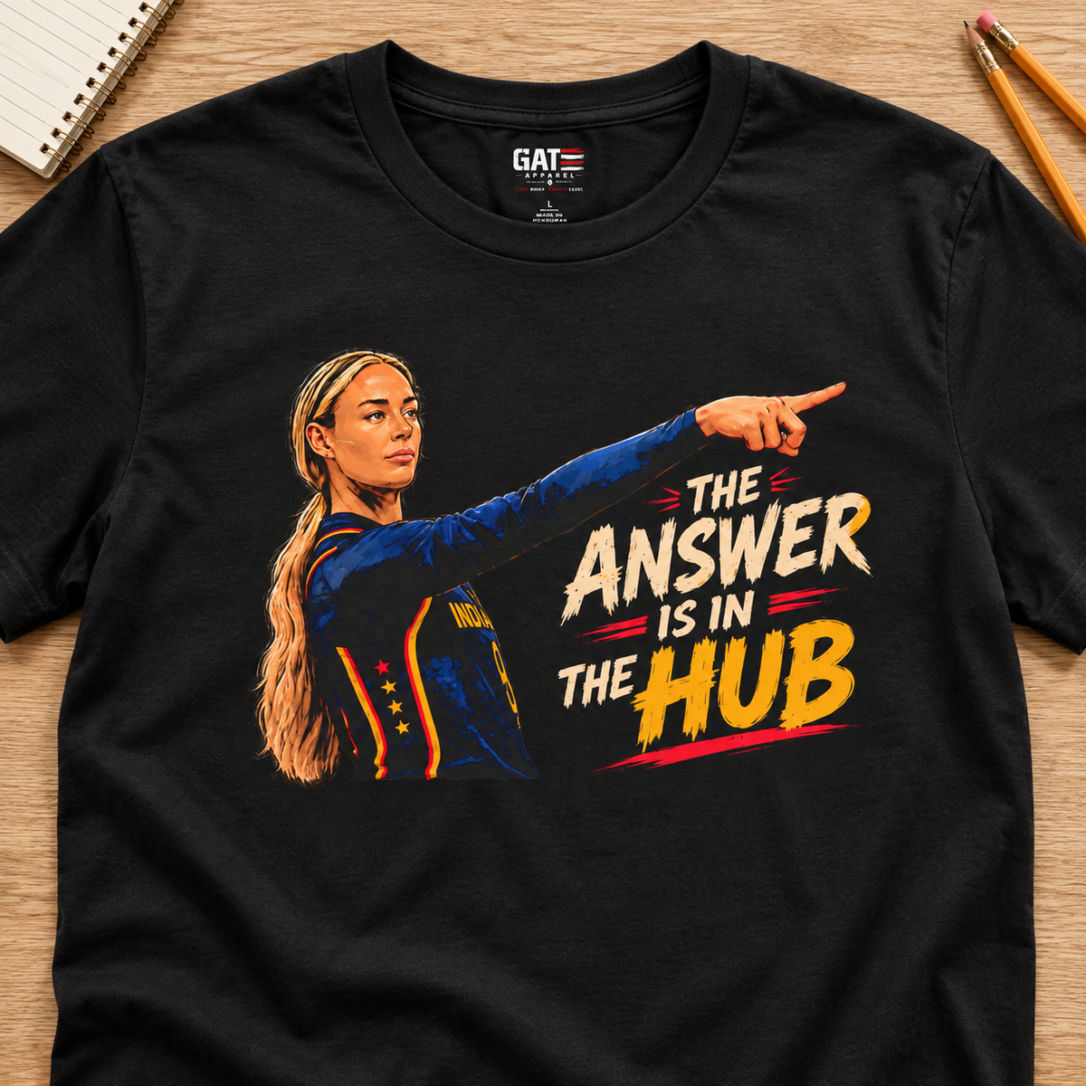 The Answer Is In The Hub Shirt | School Graphic Tee — layflat lifestyle mockup