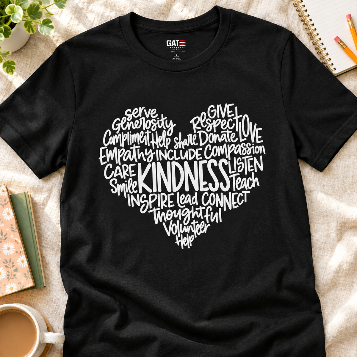 Kindness Teacher Shirt | Positive Classroom Graphic Tee — layflat lifestyle mockup