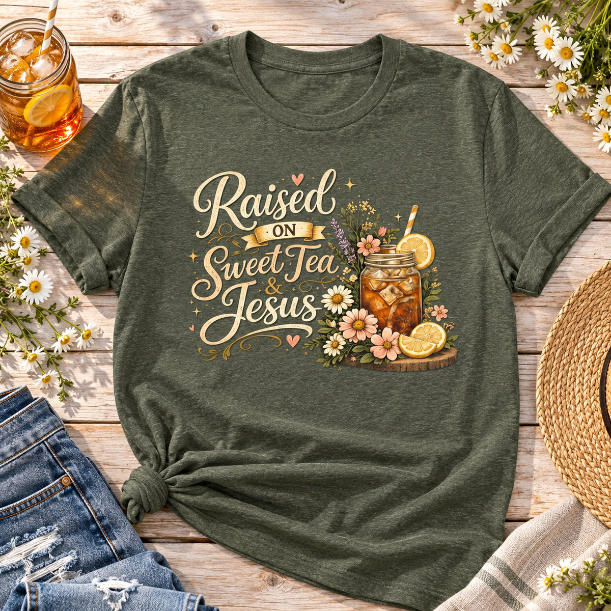 Southern Floral Mason Jar Shirt | Country Graphic Tee — close-up lifestyle mockup