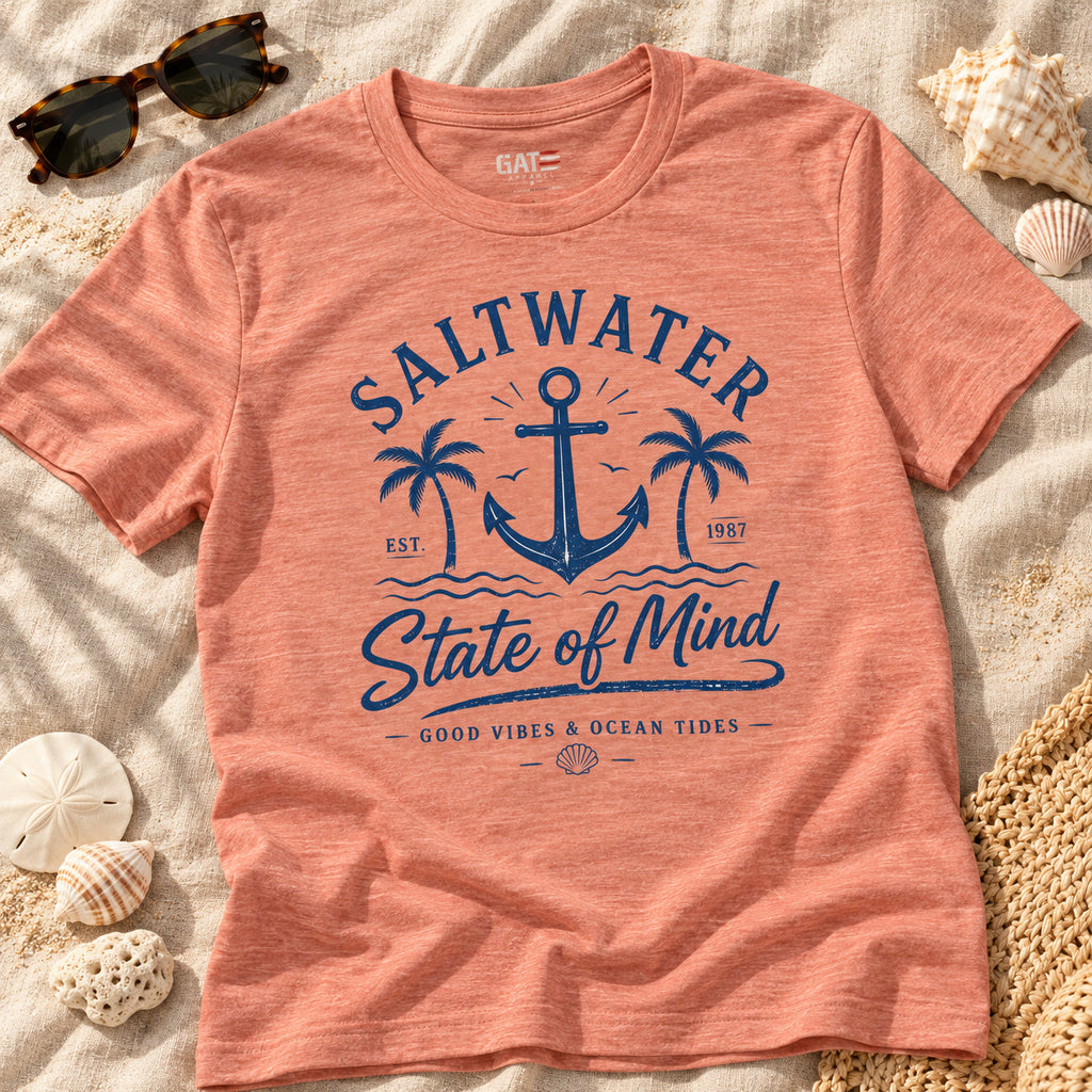 Saltwater State of Mind Shirt | Anchor Palm Beach Tee — close-up lifestyle mockup