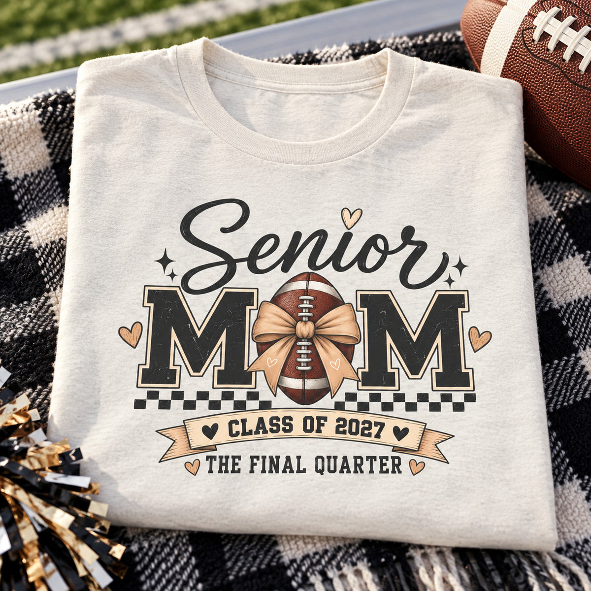 Senior Football Mom 2027 Shirt | Final Quarter Tee — close-up lifestyle mockup