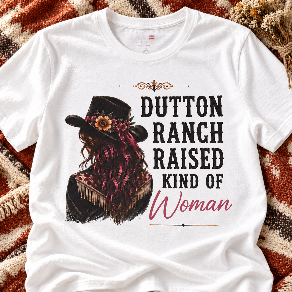 Beth Dutton Raised Kind of Woman Shirt | Western Tee — close-up lifestyle flat lay