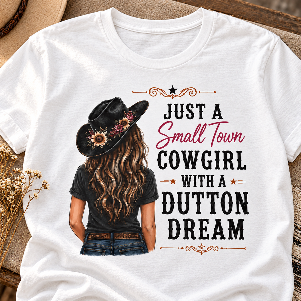 Cowgirl With Beth Dutton Dreams Shirt | Western Tee — close-up lifestyle flat lay