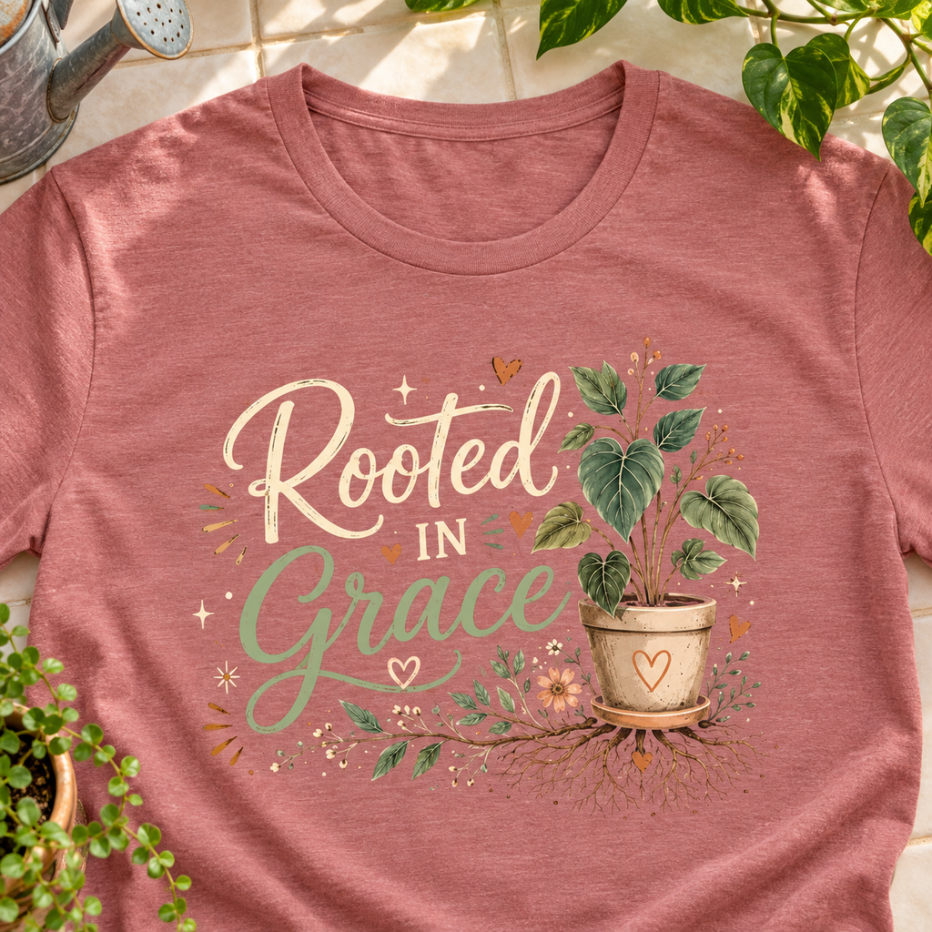 Christian Plant Lover Shirt | Faith-Based Gardening Tee — close-up lifestyle flat lay