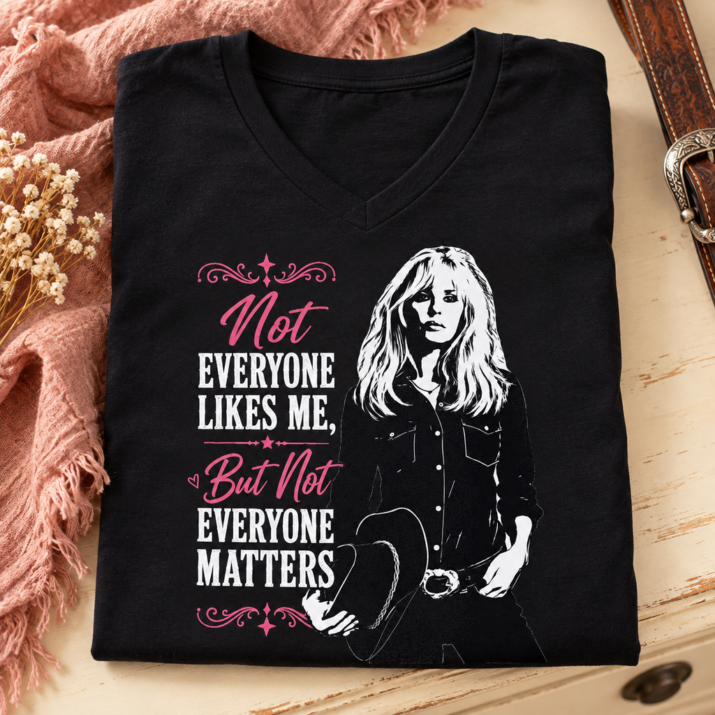 Not Everyone Likes Me V-Neck Shirt | Western Tee — folded shirt lifestyle mockup