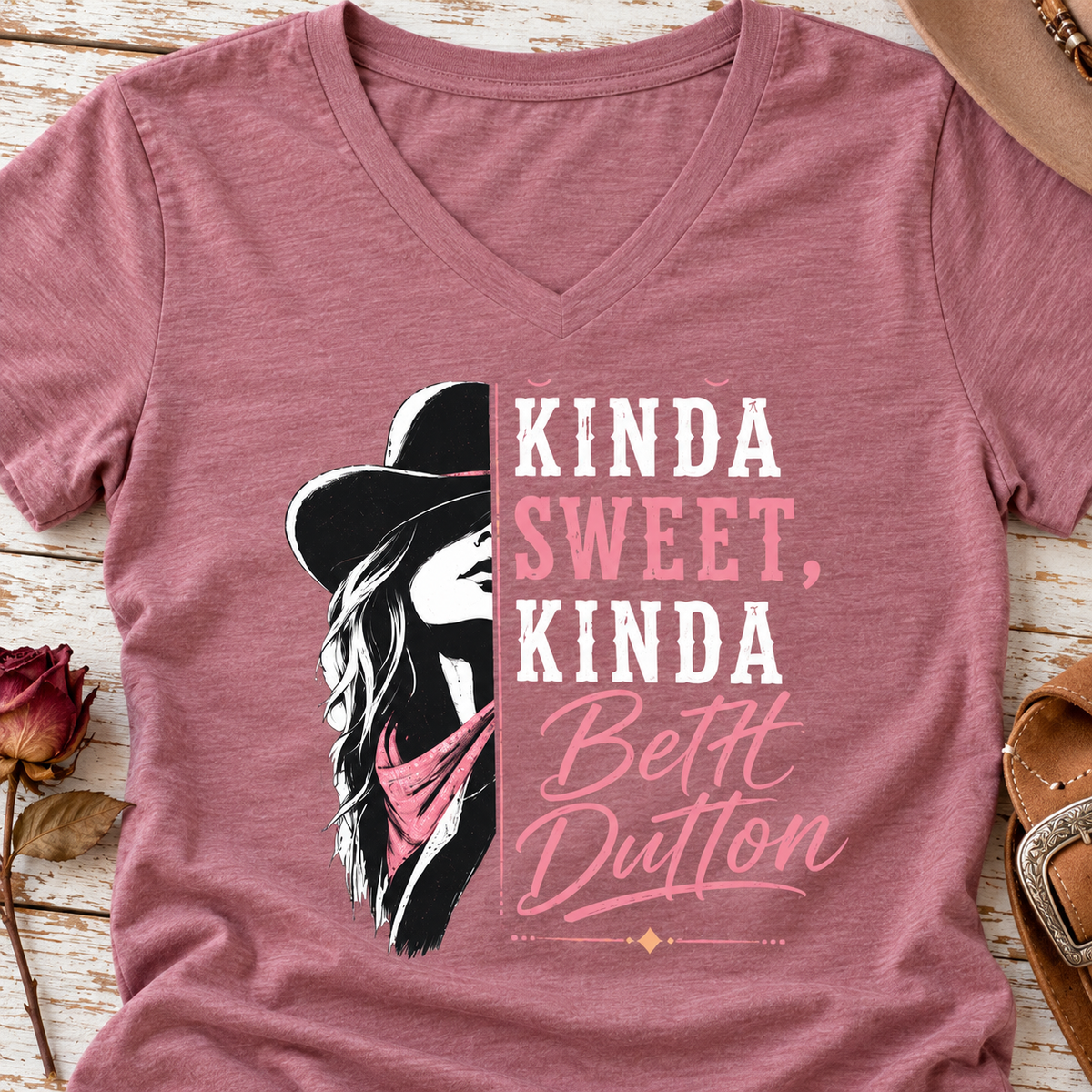 Beth Dutton Cowgirl V-Neck Shirt | Western Style 1 — close-up lifestyle flat lay