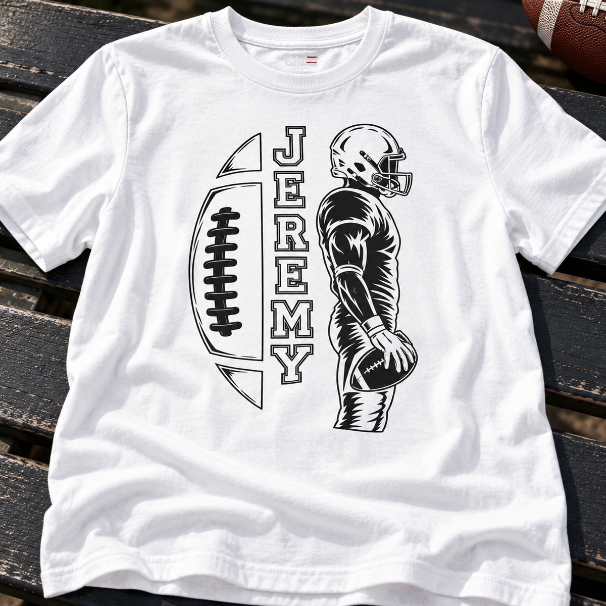 Personalized Football Mom Shirt | Name & Number Tee Style 4 lifestyle lay flat