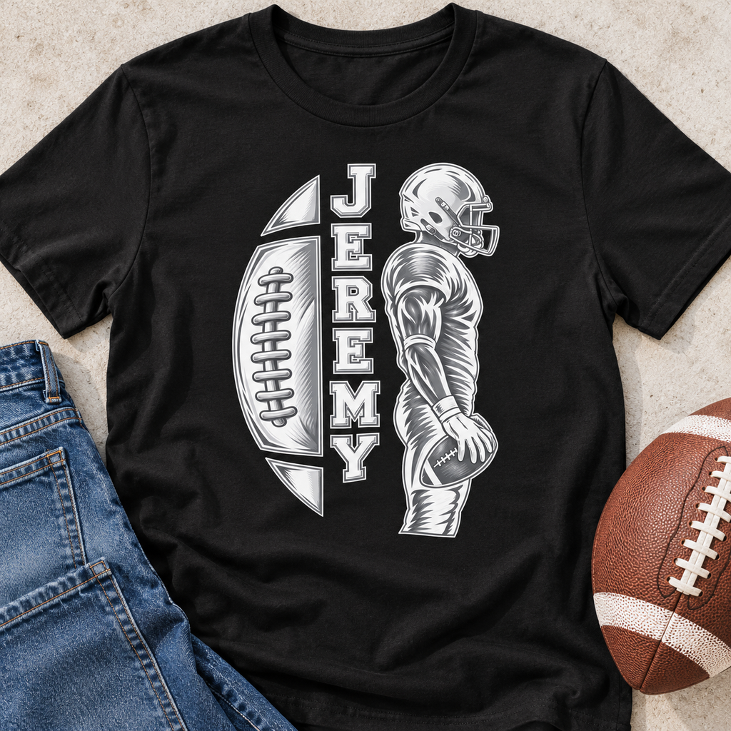 Personalized Football Mom Shirt | Name & Number Tee Style 5 lifestyle lay flat