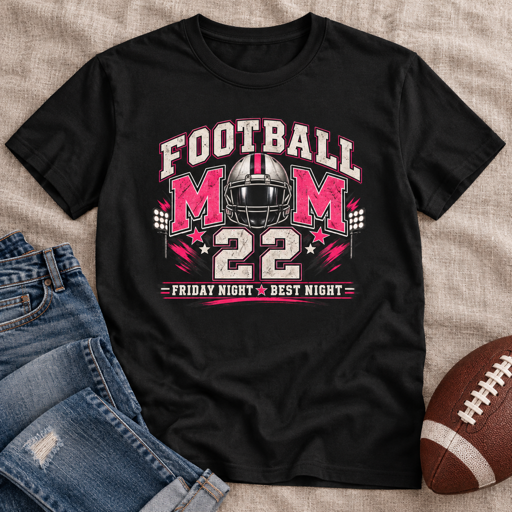 Personalized Football Mom Shirt | Player Name & Number Tee close-up lifestyle lay flat