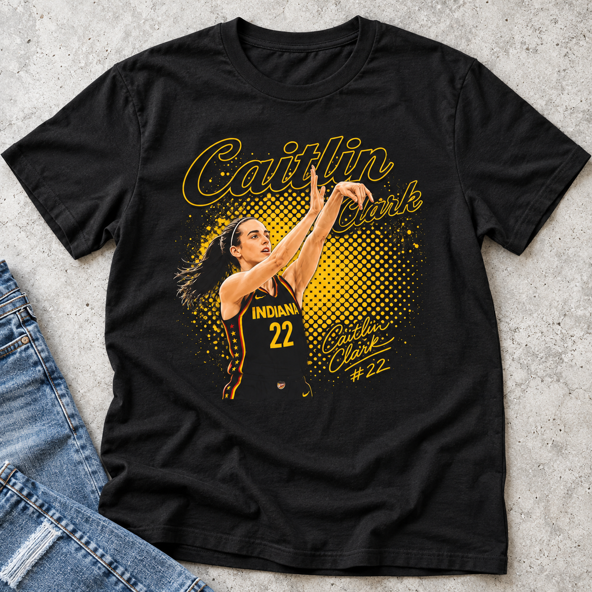 Indiana Fever – Caitlin Clark – #22 Shooter Basketball T-Shirt lay-flat lifestyle main photo