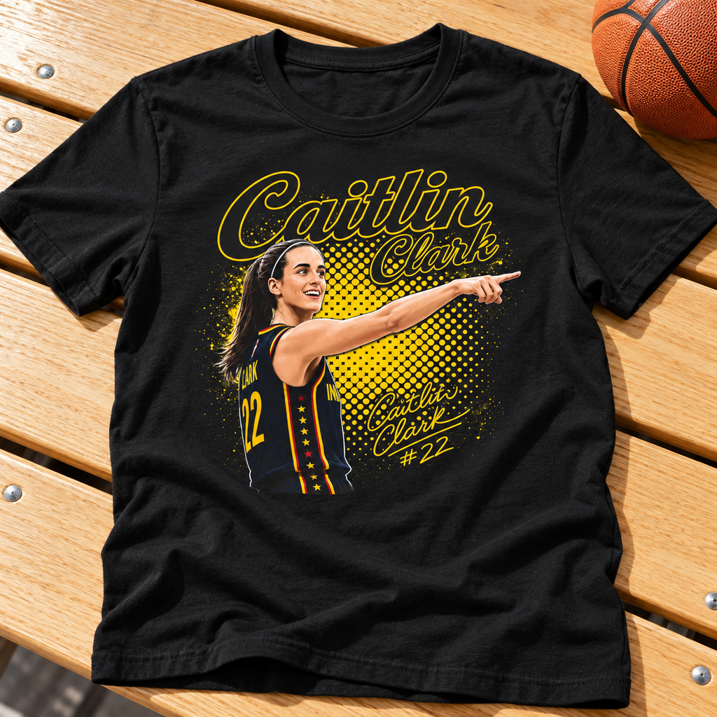 Indiana Fever – Caitlin Clark – Women’s Basketball Graphic T-Shirt lay-flat lifestyle main photo