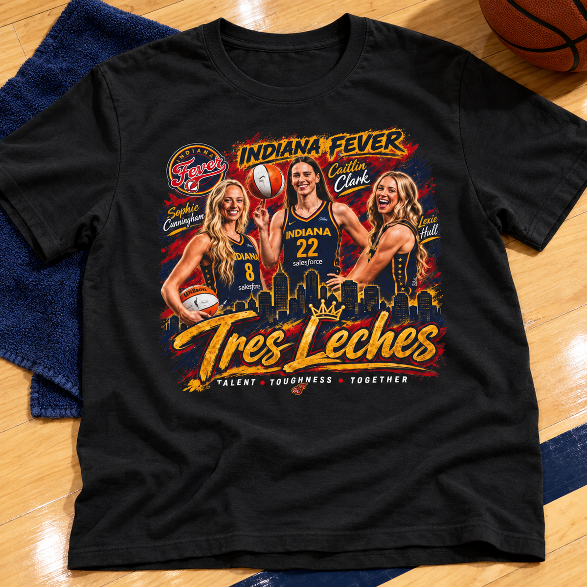 Indiana Fever Tres Leches Shirt | Clark, Cunningham & Hull Tee lay-flat lifestyle main photo