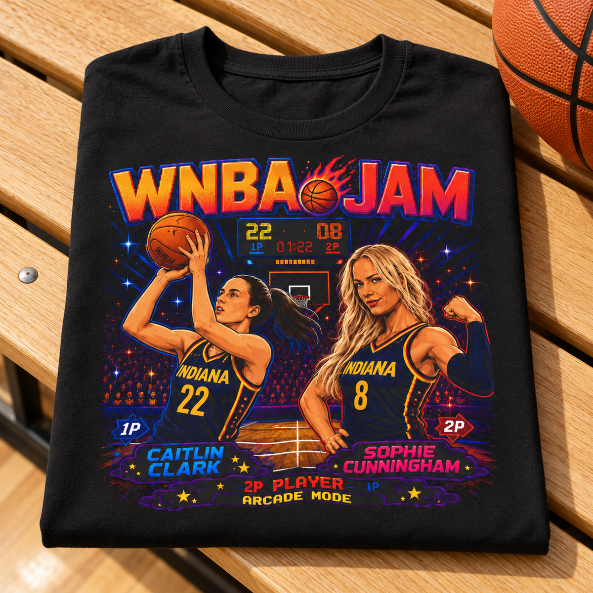 Indiana Fever – Caitlin Clark & Sophie Cunningham – WNBA JAM T-Shirt folded lifestyle main photo