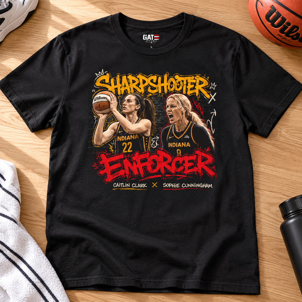 Indiana Fever – Caitlin Clark & Sophie Cunningham – Retro ’80s T-Shirt lay-flat lifestyle main photo