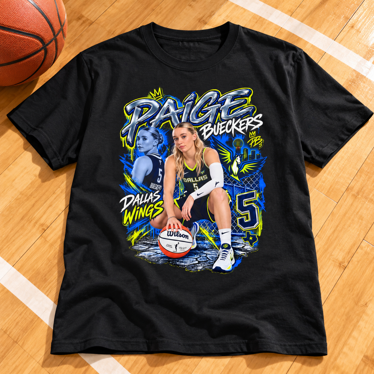 Dallas Wings – Paige Bueckers – Basketball T-Shirt lay-flat lifestyle main photo