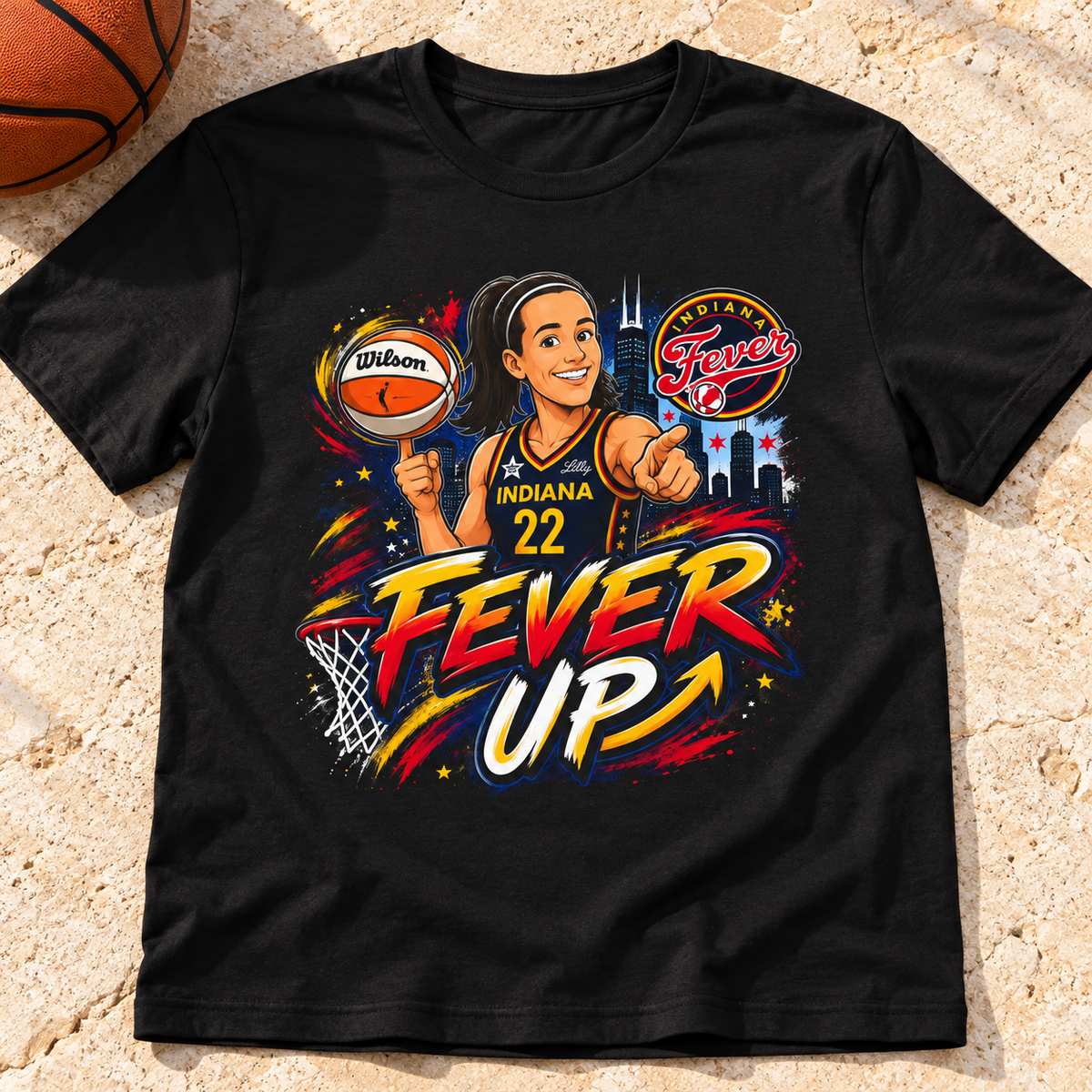 Indiana Fever – Caitlin Clark – #22 Fever Up T-Shirt Style 2 lay-flat lifestyle main photo