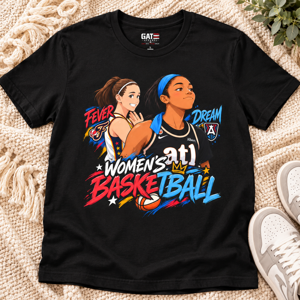 Indiana Fever & Atlanta Dream – Caitlin Clark vs. Angel Reese – Rivalry T-Shirt lay-flat lifestyle main photo