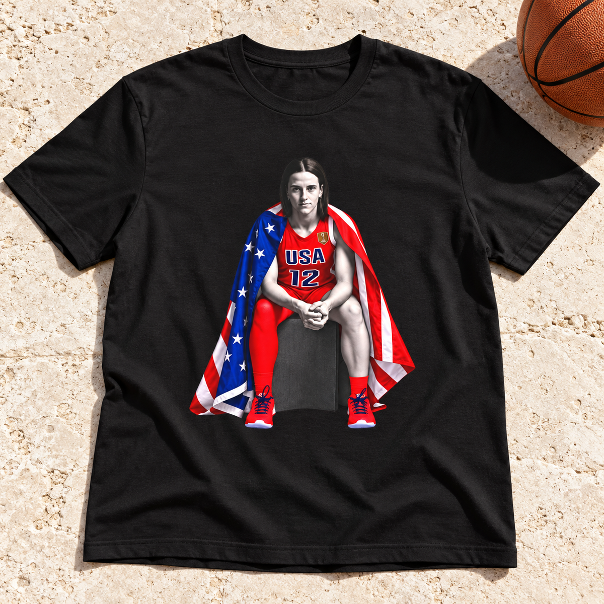 Caitlin Clark Team USA Basketball T-Shirt lay-flat lifestyle main photo