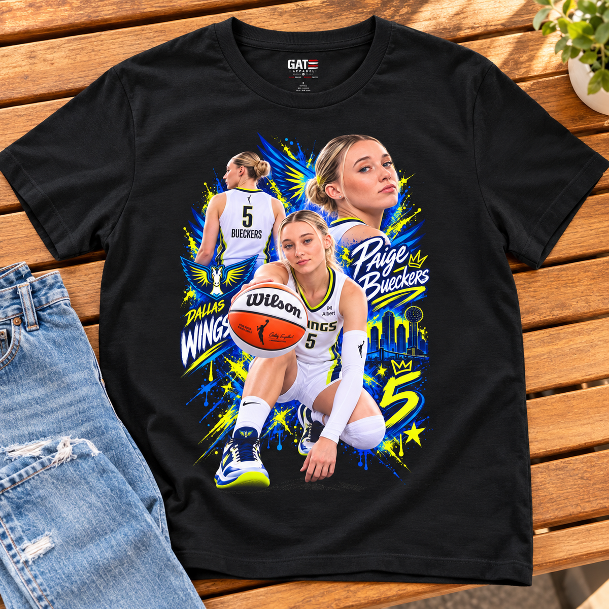 Dallas Wings – Paige Bueckers – Shirt WNBA Basketball Graphic Tee Option 1 lay-flat lifestyle main photo