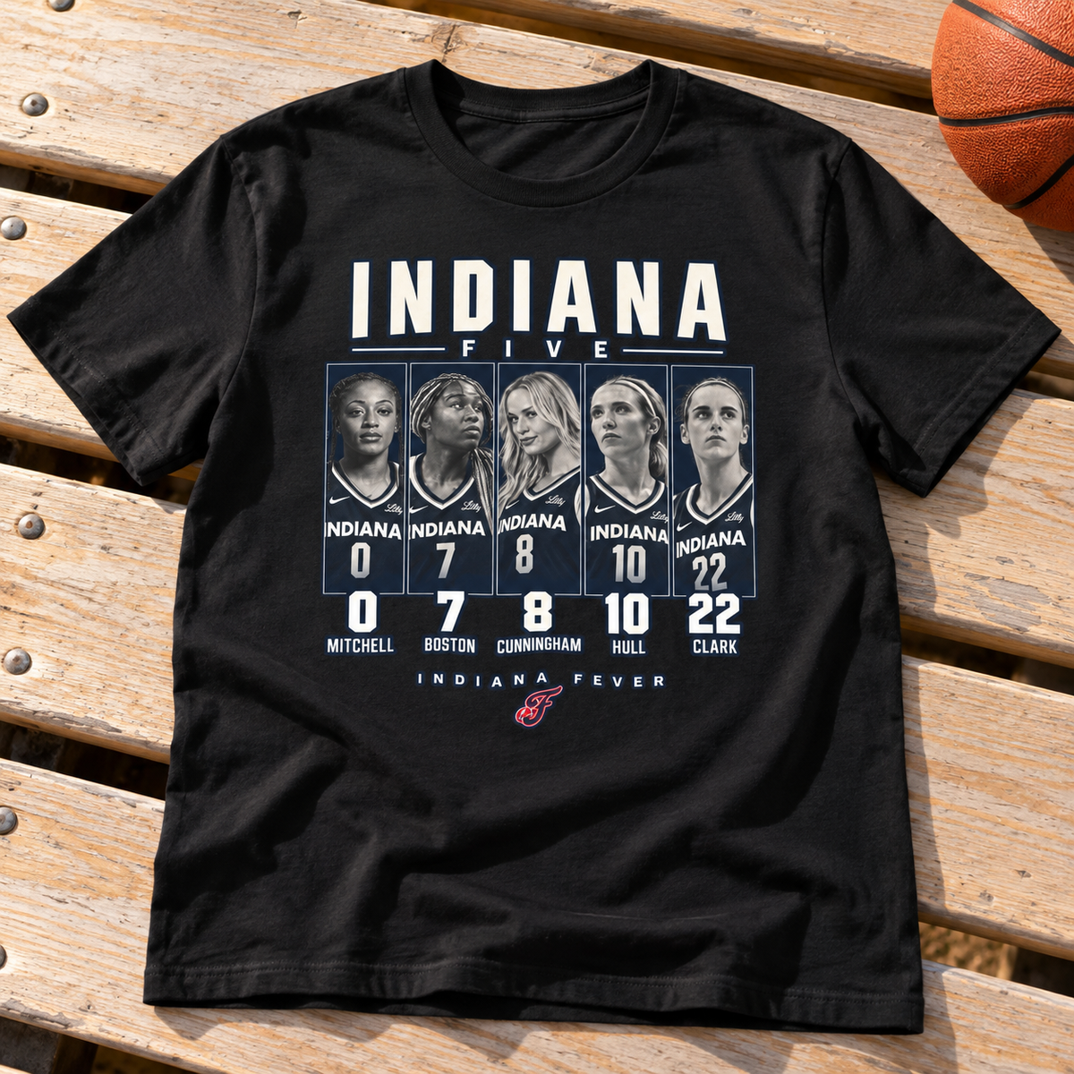 Indiana Fever: The Five Basketball T-Shirt lay-flat lifestyle main photo