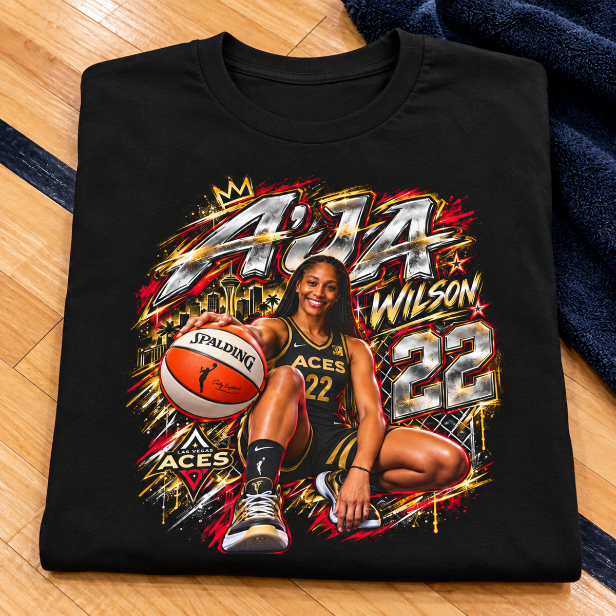 Las Vegas Aces – A'ja Wilson #22 Shirt | Portrait Collage Tee folded lifestyle main photo