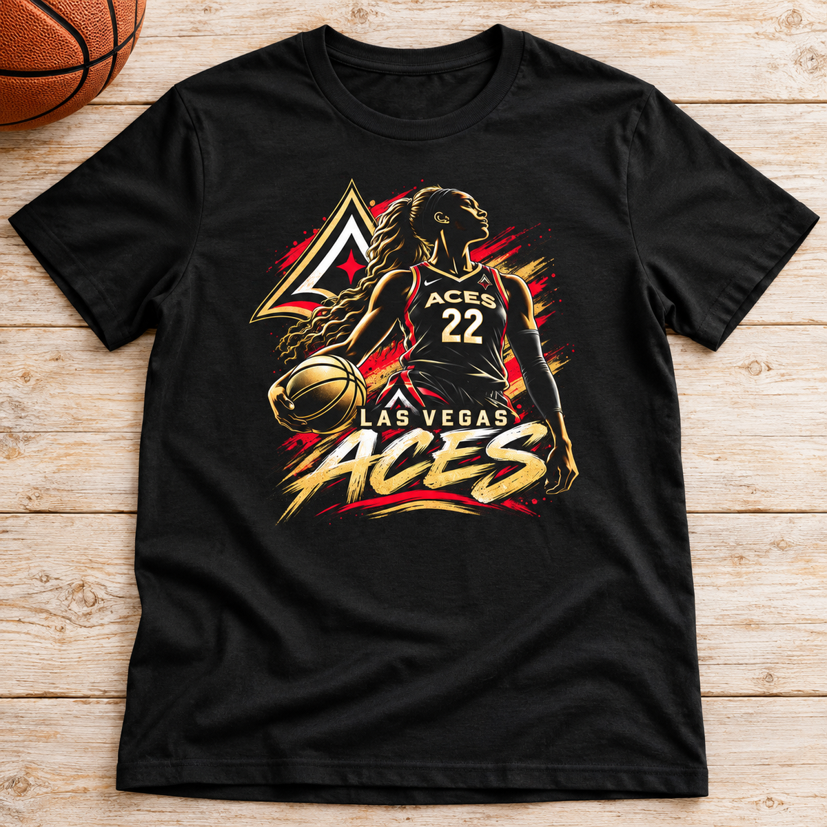 Las Vegas Aces Basketball Shirt – WNBA Game Day Graphic Tee lay-flat lifestyle main photo