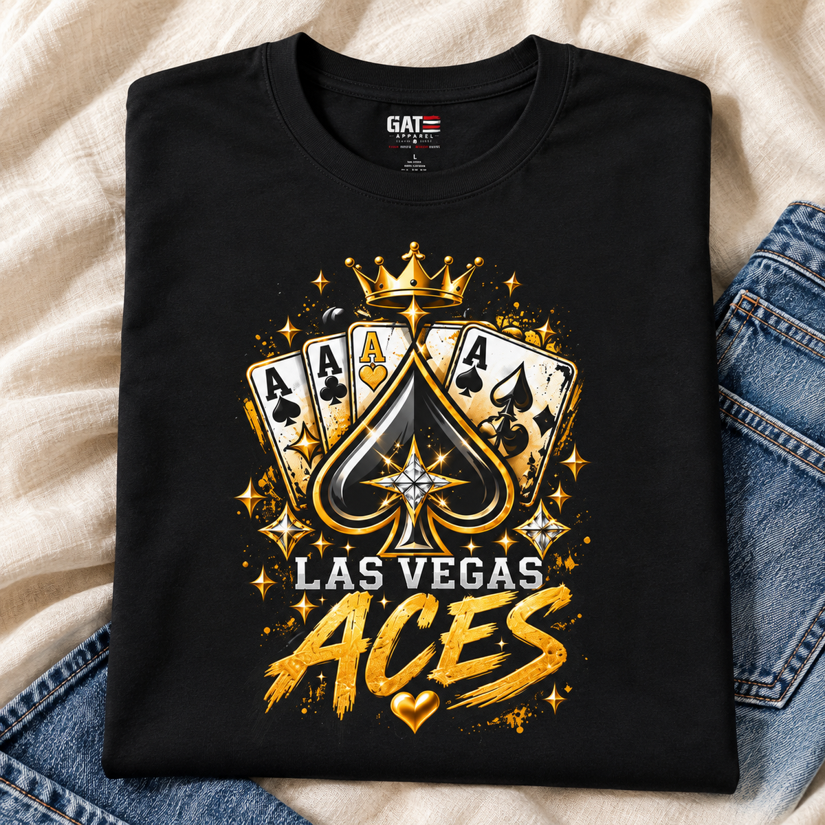 Las Vegas Aces Basketball Shirt – Ace Cards Crown Graphic Tee folded lifestyle main photo