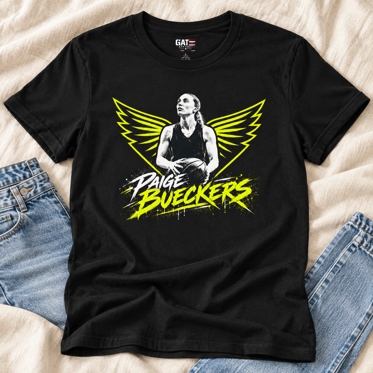 Dallas Wings – Paige Bueckers – Basketball Tee – Women's Hoop Graphic T-Shirt lay-flat lifestyle main photo